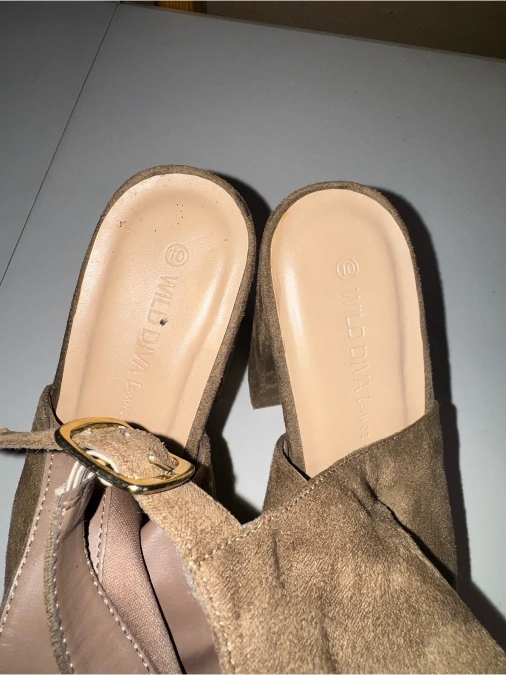 Wild Diva Tan Suede Platform Peep-Toe Block Heels